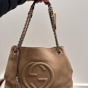 Gucci Beige Leather Chain Shoulder Bag
